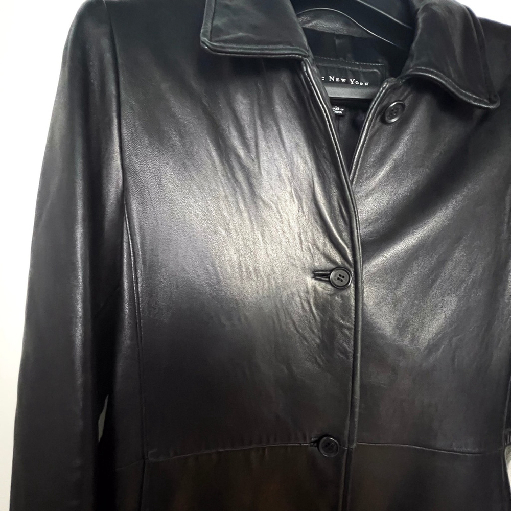 Marc New York Women L Black Genuine Leather Jacket Coat | Pockets, Lined 90s Lux - Picture 7 of 15